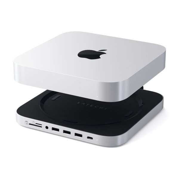 Satechi USB-C Stand & Hub für Mac Mini (5 in 1 Adapter), integriertes SSD-Gehäuse, Silber