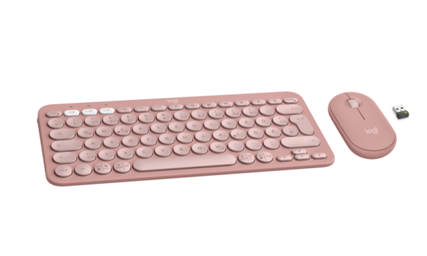 Logitech Pebble 2 Combo, Set aus Wireless Tastatur und Wireless Maus, Bluetooth/Bolt, Deutsch, Rosa