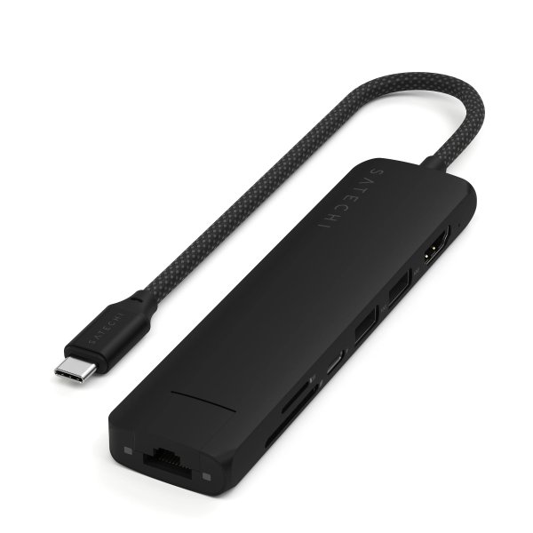 Satechi USB-C Slim Multi-Port Hub (7 in 1 Adapter), Schwarz