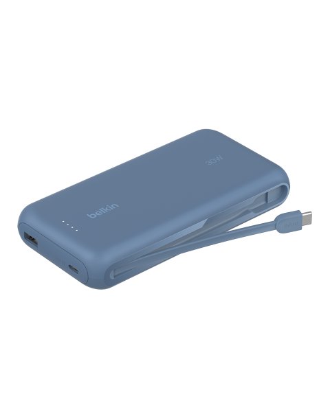 Belkin Powerbank mit integriertem USB-C Kabel, 20000mAh, 2x USB-C, Blau