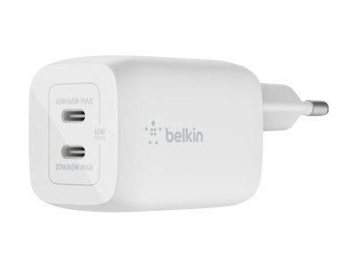 Belkin GaN Power Adapter, 65W, 2x USB-C, Weiß
