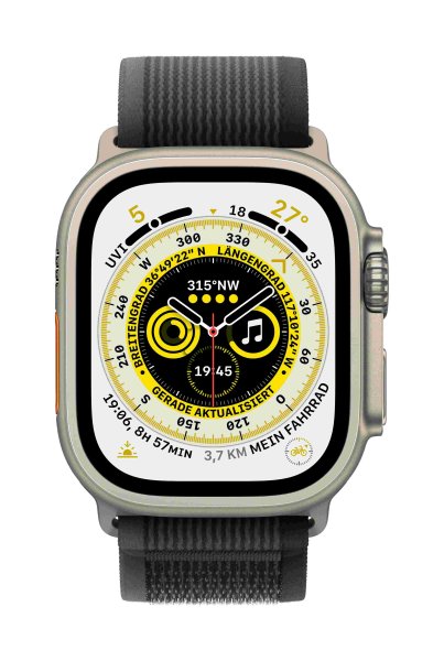 Apple Trail Loop Armband für Apple Watch 49mm, Schwarz/Grau, S/M (130-180 mm Umfang)