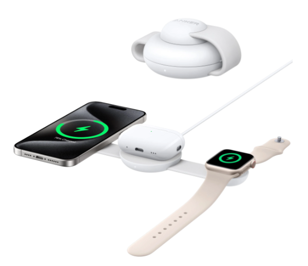 Anker MagGo Wireless Charger mit QI2 (3-in-1), 15W, Magnetisch, Faltbares Ladepad, Weiß