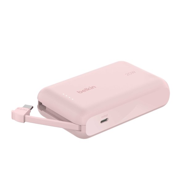 Belkin Powerbank mit integriertem USB-C Kabel, 10000mAh, 2x USB-C, Pink