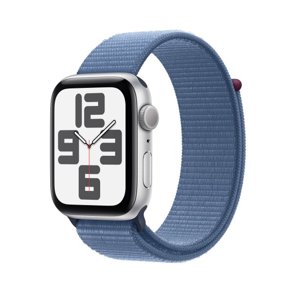 Apple Watch SE GPS, 44 mm Aluminuimgehäuse Silber, Sport Loop Armband Winterblau