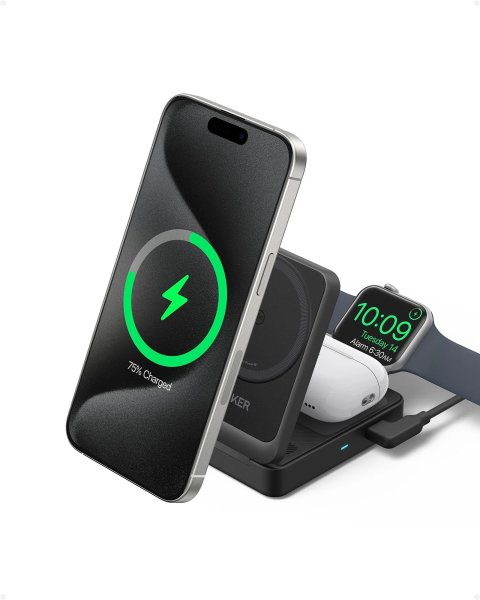 Anker MagGo Wireless Charger mit QI2 (3-in-1), 15W, Magnetisch, Faltbar, Schwarz