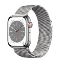 Apple Watch Series 8 GPS + Cellular, 41mm Edelstahlgehäuse Silber, Milanaise Armband Silber