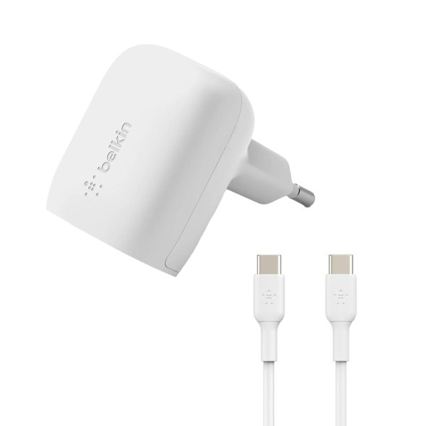 Belkin USB-C Power Adapter, 20W, Weiß + Belkin USB-C auf USB-C Kabel, 1m, Weiß