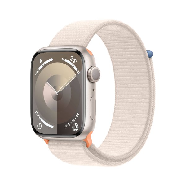 Apple Watch Series 9 GPS, 45 mm Aluminuimgehäuse Polarstern, Sport Loop Armband Polarstern