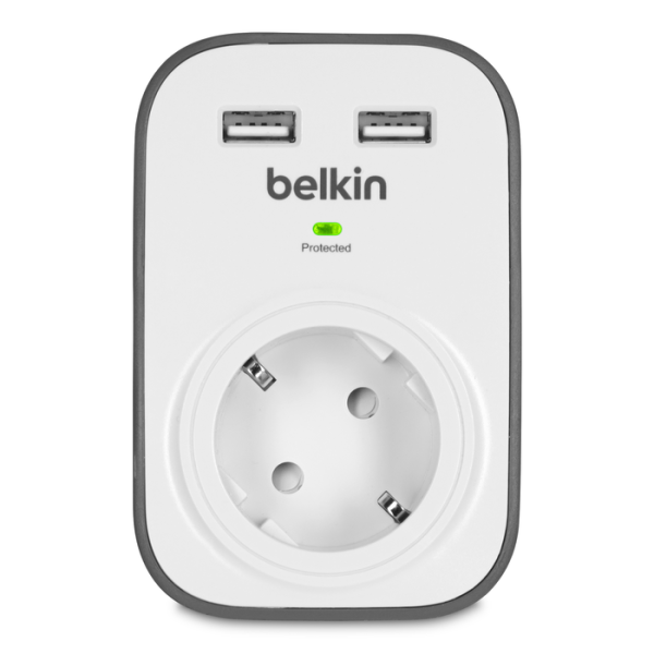 Belkin SurgeCube Überspannungsschutz, 1-Fach mit 2 x universal USB Ladeports, 2.4 A