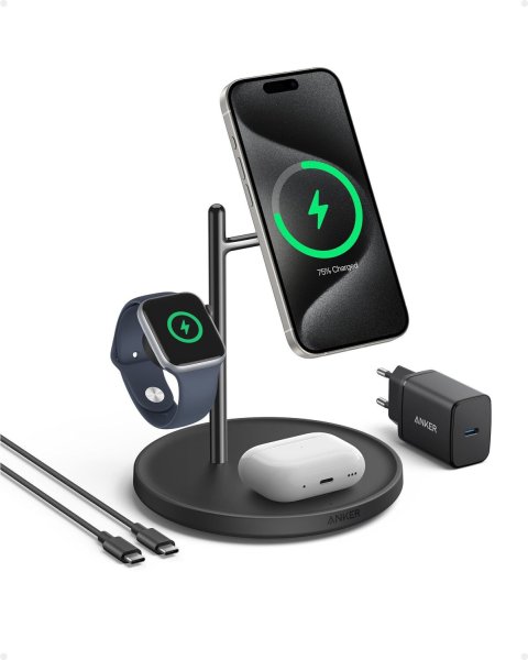 Anker MagGo Wireless Charger mit QI2  (3-in-1 Stand), 15W, Magnetisch, Schwarz