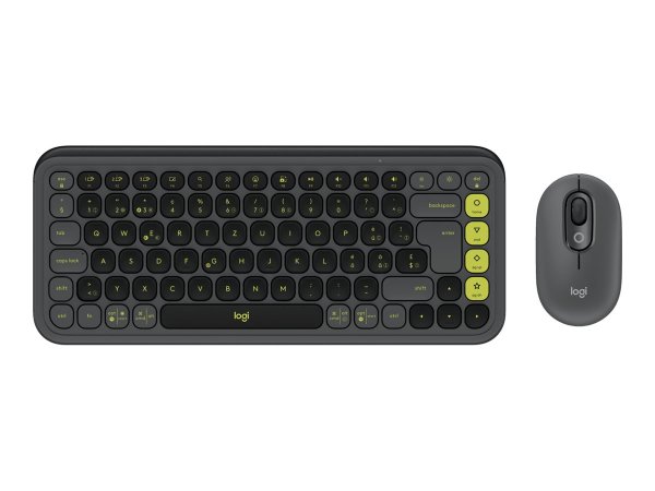 Logitech POP ICON COMBO, Tastatur-und-Maus-Set, Schweiz, Grafit/Grün